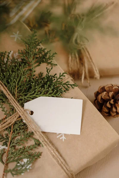 Lege Gift Tag Classy Vintage Christmas Gift Box Kerstcadeautjes Met — Stockfoto