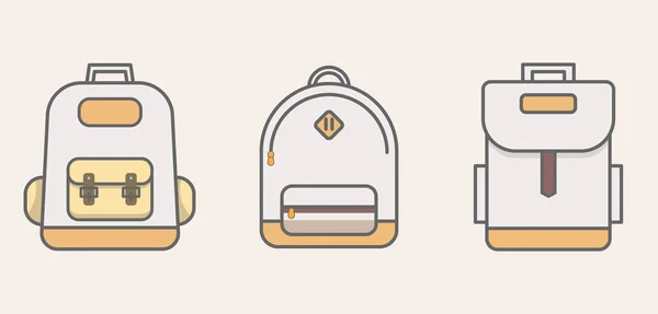 米色背景的背包套装 收集背包 旅行背包 矢量插图 — 图库矢量图片