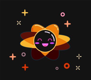 Sevimli Kawaii Kara Deliği. Karikatür Düz Supermassive Kara Delik Uzayda. Kitap, Okul Kitabı, Banner, Baskı, Şablon için vektör illüstrasyon. Eps 10