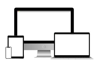 Boş Beyaz Ekranlı akıllı telefon, tablet, dizüstü bilgisayar ve masaüstü bilgisayar