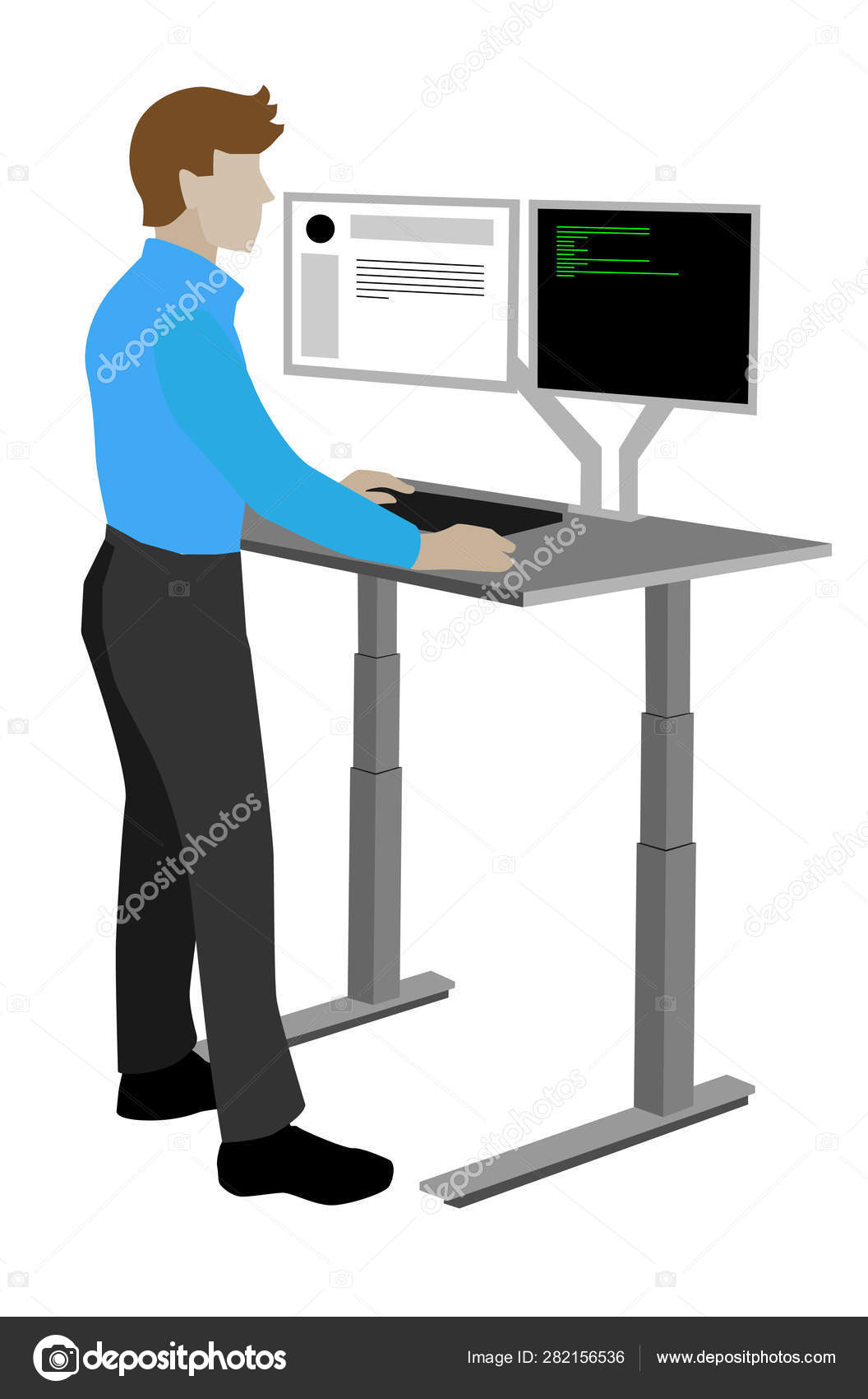Standing Position Workplace Man Programmer Working Stand Desk