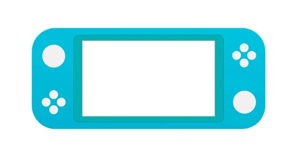 青いポータブルビデオゲームコンソール ビデオゲーム用のハンドヘルドガジェット デザイン アプリ ウェブ用のベクトルイラストレーション モックアップ — ストックベクタ