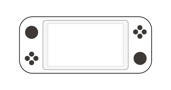 白いポータブルビデオゲームコンソール ビデオゲーム用のハンドヘルドガジェット デザイン アプリ ウェブ用のベクトルイラストレーション モックアップ — ストックベクタ