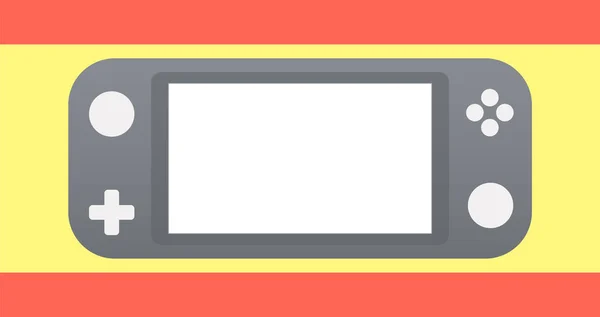 灰色便携式视频游戏控制台 手持小工具视频游戏的红色和黄色抽象背景 用于设计 应用和 Web 的插图 模拟起来 — 图库矢量图片