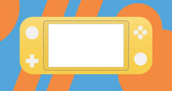 黄色便携式视频游戏控制台 手持小工具视频游戏的蓝色和橙色抽象背景 用于设计 应用和 Web 的插图 模拟起来 — 图库矢量图片
