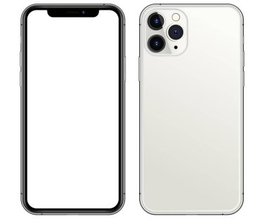 Anapa, Rusya Federasyonu - 17 Eylül 2019: Apple, Ön ve arka taraf tarafından yeni gümüş Iphone 11 Pro. Akıllı telefon beyaz ekranla dalga geçer. Uygulama, web, sunum, tasarım için çizim.