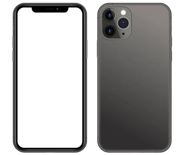 Anapa, Rusya Federasyonu - 17 Eylül 2019: Apple, Ön ve arka taraf tarafından New Space Gray Iphone 11 Pro. Akıllı telefon beyaz ekranla dalga geçer. Uygulama, web, sunum, tasarım için çizim. 