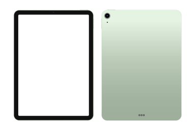 Anapa, Rusya Federasyonu - 18 Eylül 2020: iPad Air Green Color by Apple. Tablet, Pad beyaz ekran kullanın. Öne ve arkaya. Uygulama, web, sunum, tasarım.