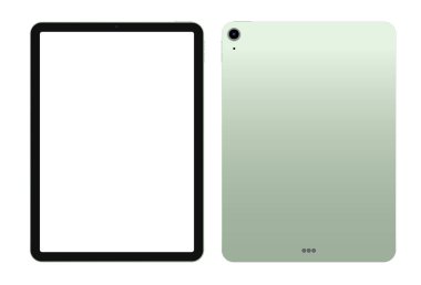 Anapa, Rusya Federasyonu - 18 Eylül 2020: iPad Air Green Color by Apple. Tablet, Pad beyaz ekran kullanın. Öne ve arkaya. Uygulama, web, sunum, tasarım için Vektör İllüstrasyonu.