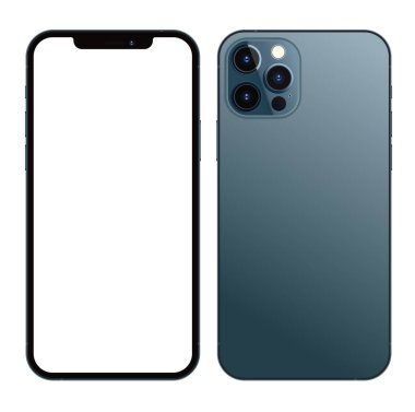 Anapa, Rusya Federasyonu - 15 Ekim 2020: New Iphone 12 Pro Max, ön ve arka taraf. Akıllı telefon beyaz ekran ile modellenir. Uygulama, web, sunum, tasarım.