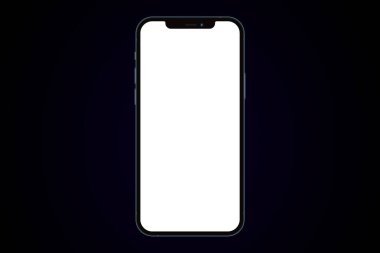 Anapa, Rusya Federasyonu - 14 Ekim 2020: New Iphone 12 Pro Max, ön taraf. Akıllı telefon siyah arka planda beyaz ekran ile modellenir. Uygulama, web, sunum, tasarım