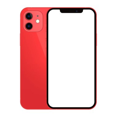Anapa, Rusya Federasyonu - 18 Ekim 2020: Yeni Kırmızı Iphone 12, ön ve arka taraf. Akıllı telefon beyaz ekran ile modellenir. Uygulama, web, sunum, tasarım.