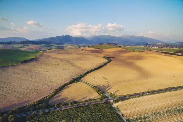 Vista Aérea Dos Campos Eslováquia Perto Lago Liptovska Mara Com — Fotografia de Stock