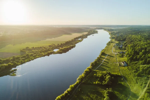 Vista Aérea Del Dron Del Río Nemunas Importante Río Europa — Foto de Stock