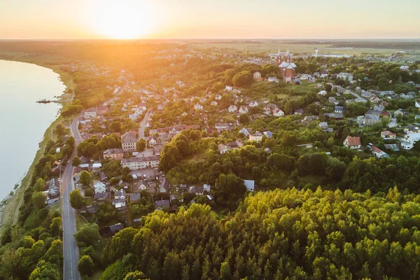 Drone Vista Aerea Della Piccola Città Vilkija Vilkija Comune Lituano — Foto Stock