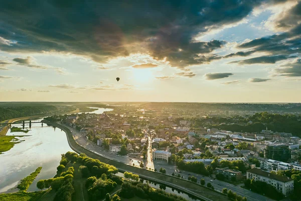 Εναέρια Άποψη Του Κέντρου Της Πόλης Kaunas Κάουνας Είναι Δεύτερη — Φωτογραφία Αρχείου