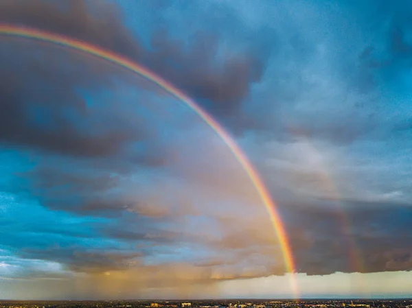 Vista Aérea Del Arco Iris Doble Sobre Casco Antiguo Kaunas — Foto de Stock