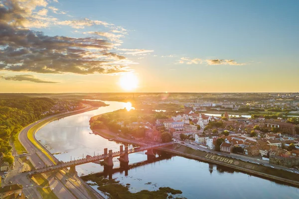 Légi Felvétel Kaunas Óvárosától Nyári Este Kaunas Második Legnagyobb Városa — Stock Fotó