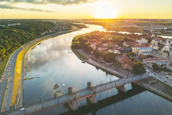 Vista Aérea Cidade Velha Kaunas Noite Verão Kaunas Segunda Maior — Fotografia de Stock