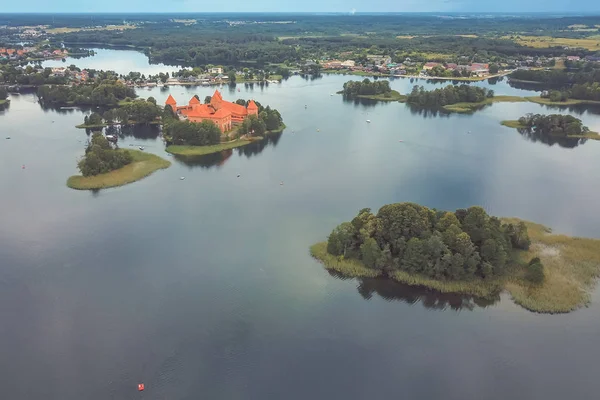 Drone Vista Aérea Del Castillo Isla Trakai Galve Lago Trakai — Foto de Stock