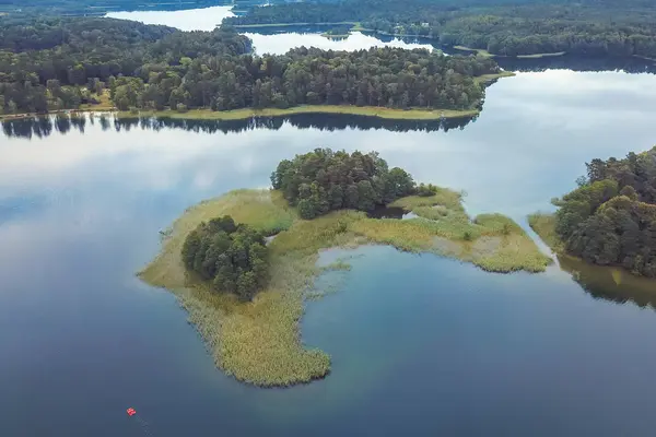 Вид Беспилотника Озеро Гальве Тракай Литва Имеет Остров Одном Находится — стоковое фото