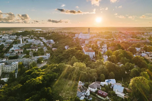 Вид Воздуха Центр Каунаса Летний Закат Каунас Является Вторым Величине — стоковое фото