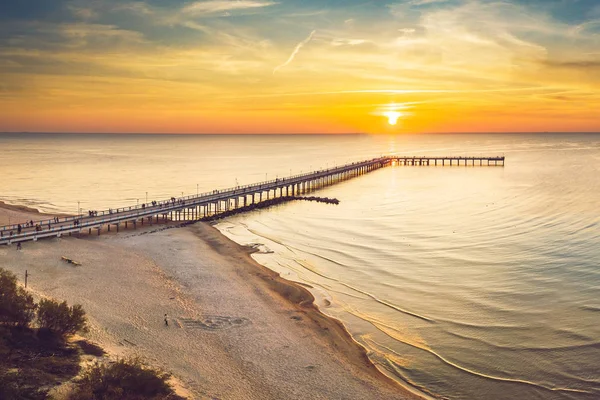 Drone Vista Aérea Del Puente Palanga Lituania Momento Puesta Del — Foto de Stock