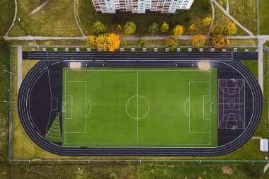 Boş Stadyumu, dron havadan görünümü. Panevezys, Litvanya