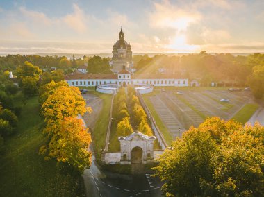 Pazaislis Monastery in Kaunas, Lithuania. Drone aerial view. Autumn season. clipart