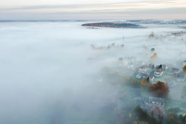 Drone Vista Aérea Campiña Lituania Otoño Mañana Amanecer —  Fotos de Stock