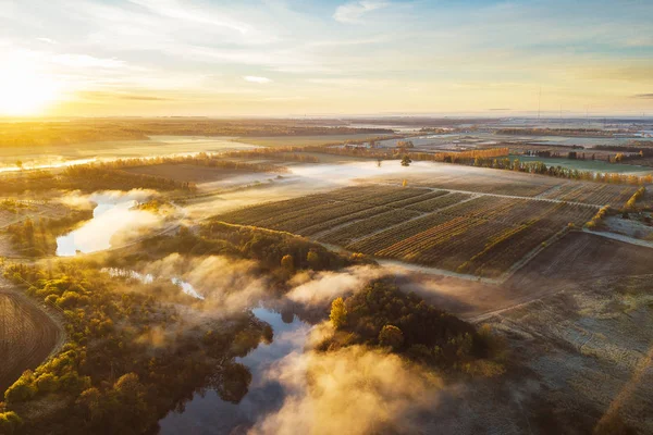 Вид Беспилотника Сельскую Местность Литвы Осенний Рассвет — стоковое фото