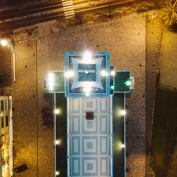 Gece Litvanya Kaunas Şehrin Dron Havadan Görünümü — Stok fotoğraf