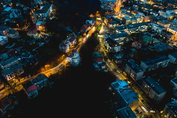 Вид Город Каунас Воздуха Беспилотника Ночью Литва — стоковое фото