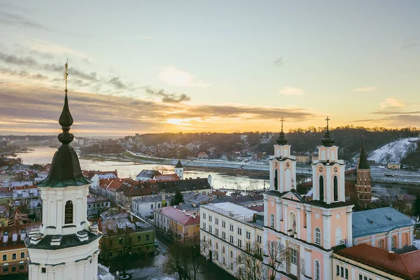 Luchtfoto Van Drone Van Oude Stad Kaunas Winterseizoen — Stockfoto