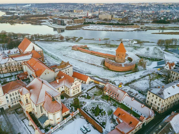 Κηφήνας Εναέρια Άποψη Της Παλιάς Πόλης Kaunas Χειμερινή Περίοδος — Φωτογραφία Αρχείου
