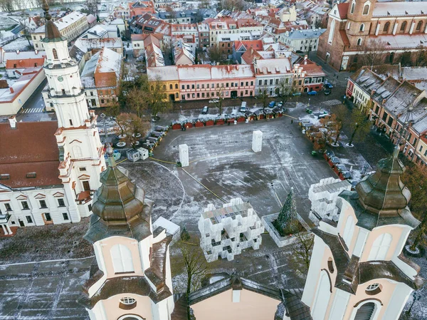 Drone Ptaka Starego Miasta Kownie Sezon Zimowy — Zdjęcie stockowe