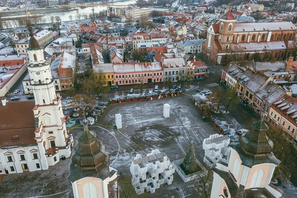 Вид Высоты Беспилотника Старый Город Каунаса Зимний Сезон — стоковое фото