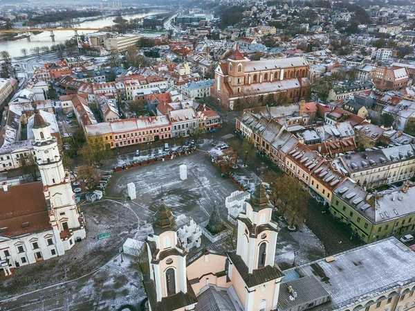 Вид Высоты Беспилотника Старый Город Каунаса Зимний Сезон — стоковое фото