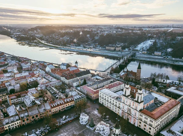 Letecký Pohled Drony Starého Města Kaunas Zimní Sezóna — Stock fotografie