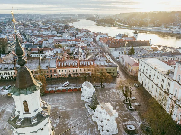 Drohne Luftaufnahme Von Kaunas Altstadt Wintersaison — Stockfoto