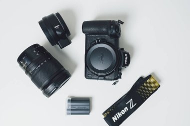 Kaunas, Litvanya - 30 Ekim 2018: Yeni Nikon Z7 kamera. Onun bir 45.7mp yeni bir objektif yuvası ve eşleşen lensler ve Nikon Dslr sistemi ile entegrasyon özellikleri full frame aynasızlar kamera