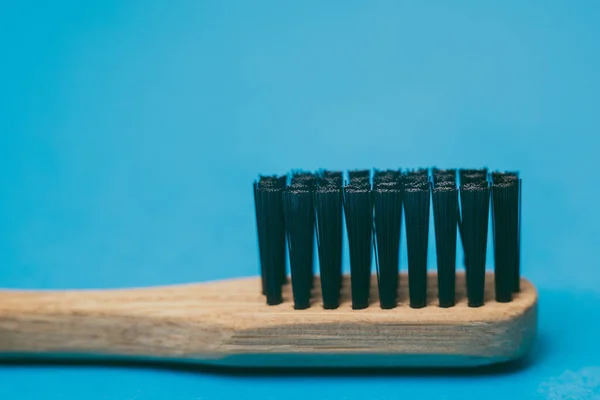 Bamboo Toothbrush Closeup View Isolated Blue Background — Stock Photo, Image