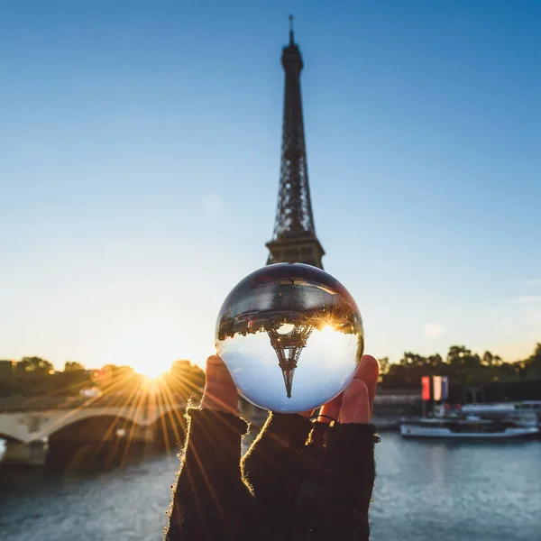 Paris, Eiffel tower through the glass ball — Stock Photo, Image