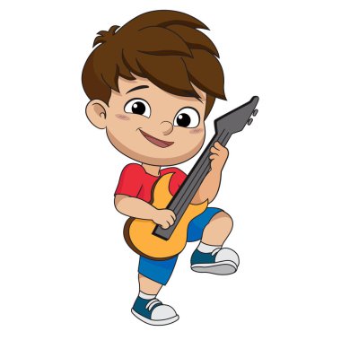 Guitar.Vector ve illüstrasyon oynayan çocuk.