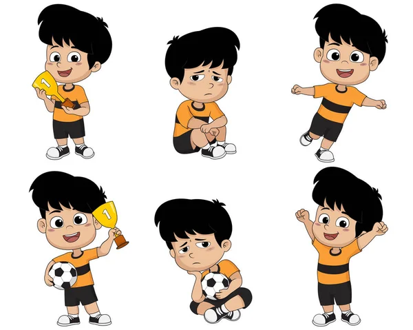 Çocuk, şampiyonluk ve yenilgi rekabet kazanan kümesi. Vektör ve illüstrasyon.