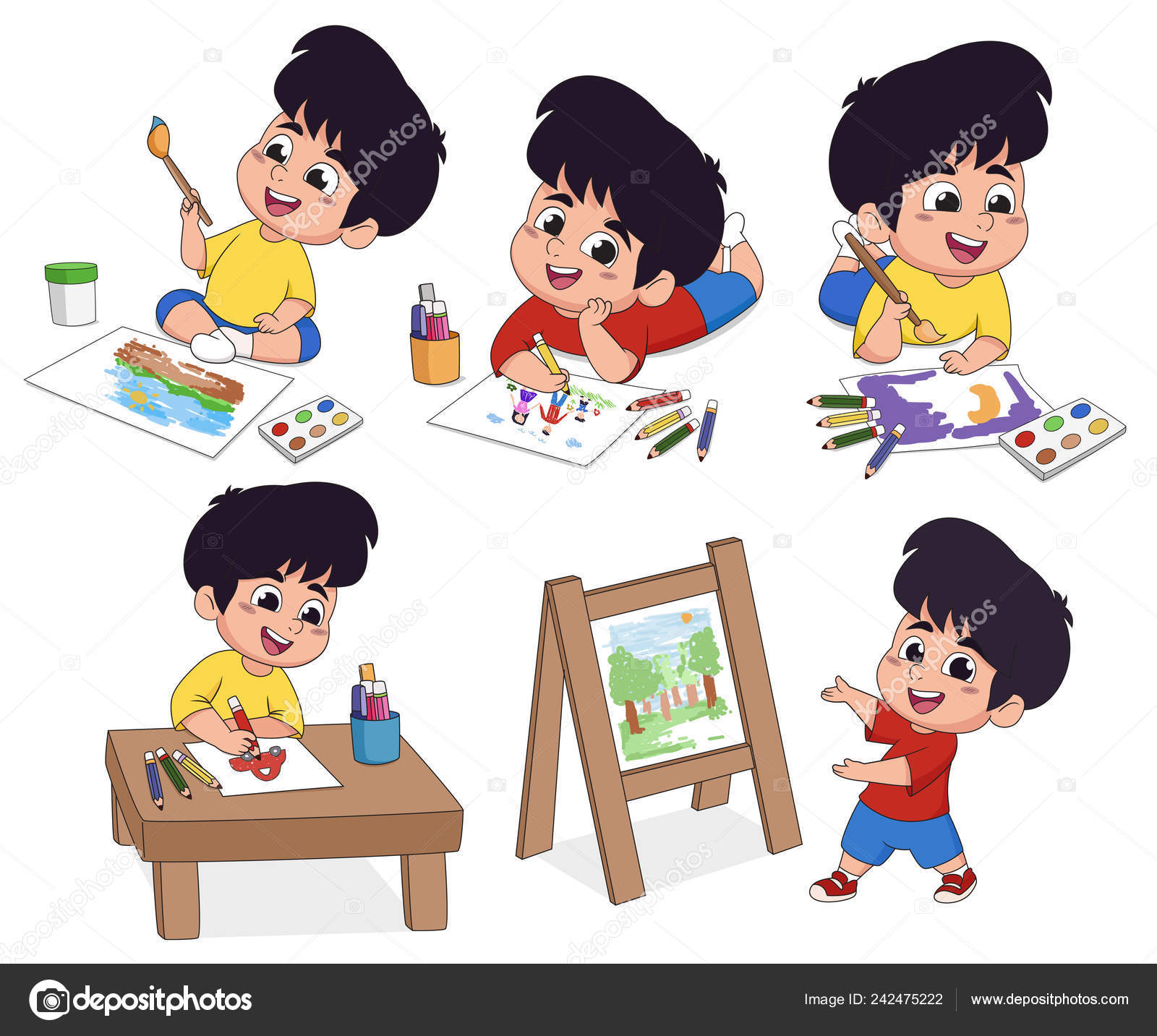 Jovem Professora Ensina Crianças a Pintar Imagens Sorrindo Crianças  Desenhando Desenhos Coloridos Em Cartoon De Papel Ilustração do Vetor -  Ilustração de papel, imagem: 187211478