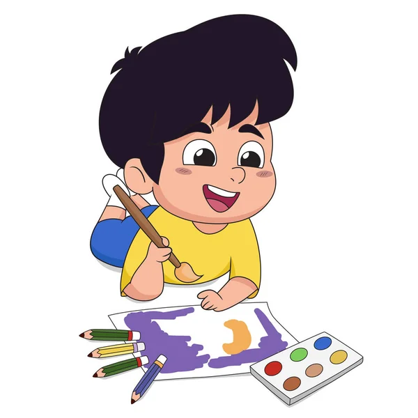 Sınıfta Çocukların Hayal Gücünü Ahşap Suluboya Kağıt Üzerinde Çizim Vektör — Stok Vektör