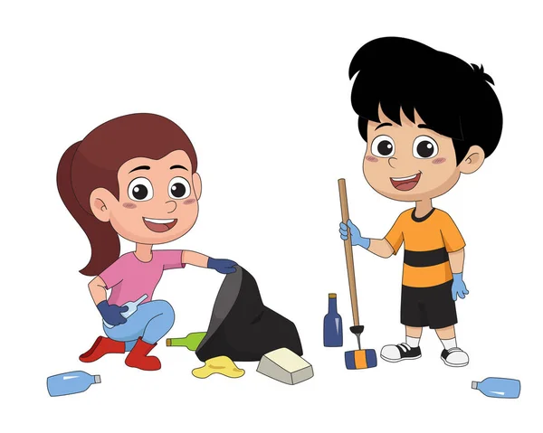 Los Niños Pasan Fin Semana Garbage Vector Ilustración — Archivo Imágenes Vectoriales