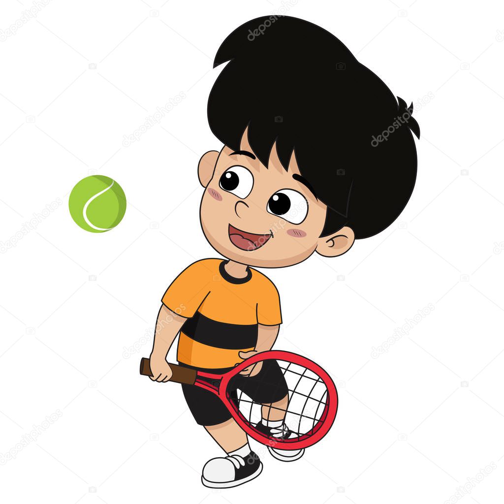 boy playing tennis.vector and illustration.