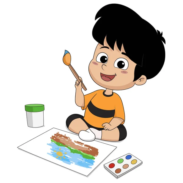 In der Klasse malen Kinder etwas auf einen Zettel — Stockvektor